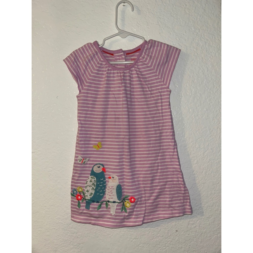 Baby Boden Girls Purple White Striped Bird Embroidered Jersey Dress 18-24M